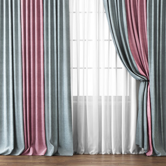 Комплект комбинированных штор с подхватами КИРСТЕН Серый/Розовый 480×270 (Ш×В)