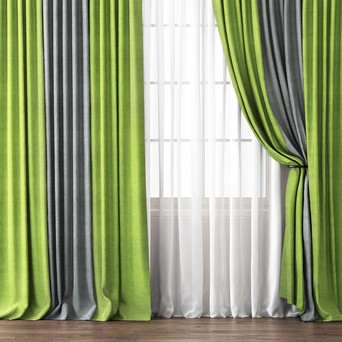 Комплект комбинированных штор с подхватами КИРСТЕН Зеленый/Серый 340×270 (Ш×В)