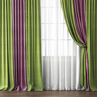 Комплект комбинированных штор с подхватами КИРСТЕН Зеленый/Фиолетовый 480×270 (Ш×В)