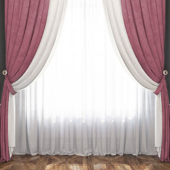 Комплект комбинированных штор с подхватами ЛАТУР Белый/Розовый 480×270 (Ш×В)